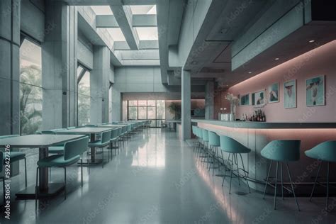 Minimalist fancy restaurant and bar. Aesthetic pastel color palette ...