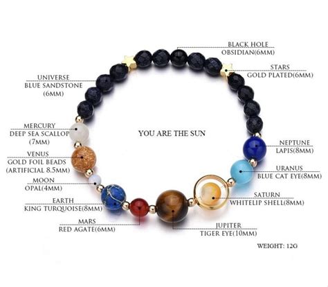 Galaxy Eight Planets Natural Stone Beads Bracelet Solar System