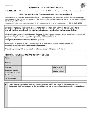 Fillable Online PODIATRY SELF REFERRAL FORM Fax Email Print PdfFiller