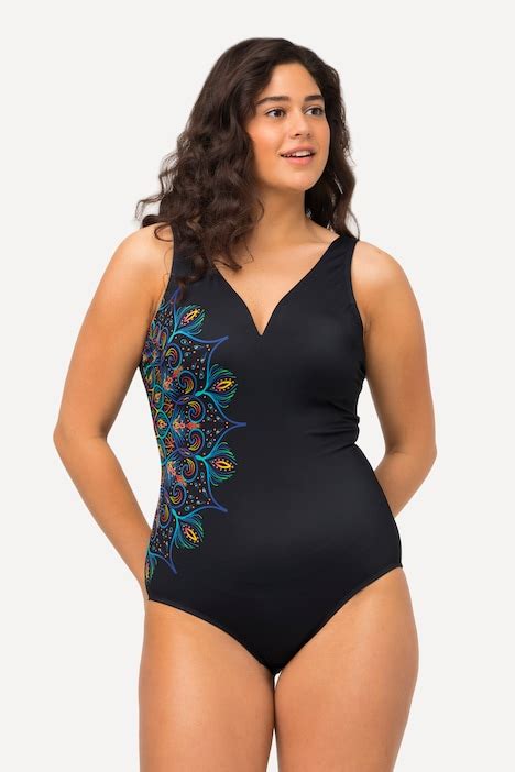 Mandala One Piece Swimsuit Black Ulla Popken