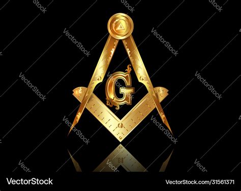 Gold Freemasonry Emblem Compass Masonic Square Vector Image