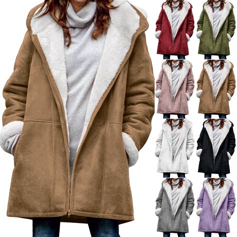 Patlollav Winter Women Coats Clearance Plus Size Solid Plus Velvet Jackets Button Pocket