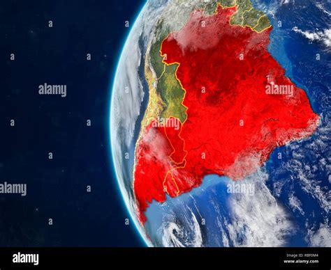 Miembros De Mercosur Desde El Espacio Sobre El Modelo Del Planeta Tierra Con Las Fronteras Del