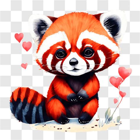 Baixe Adorável Panda Vermelho Cercado por Corações Coloridos PNG