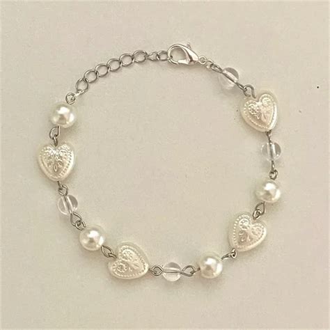 Pulsera Con Dijes De Coraz N De Encaje Blanco Brazalete Con Cuentas De