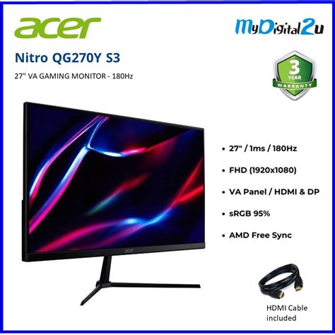 Acer Nitro QG270S3 27 VA 180Hz VA Panel 1920x1080 Full HD 1ms FHD