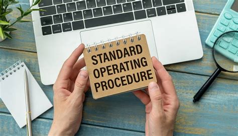 Standardoperatingproceduretextonnotebookwithofficebackground