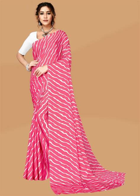 Laheja Women Pink Striped Poly Silk Single Saree Jiomart