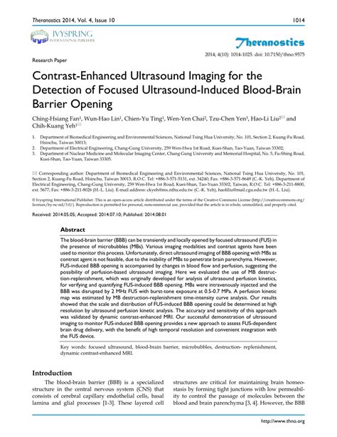 Pdf Contrast Enhanced Ultrasound Imaging For The Detection Of Focused