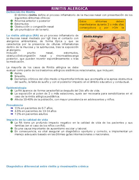 Rinitis Alergica RESUMEN RINITIS ALERGICA Definición De Rinitis El