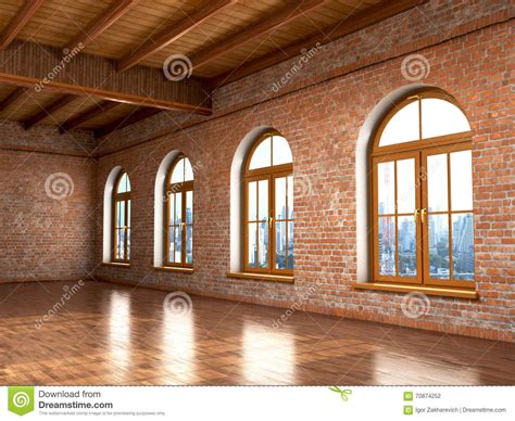 Red Brick Wall Loft Loft Studio Interior In Old House Big Windows