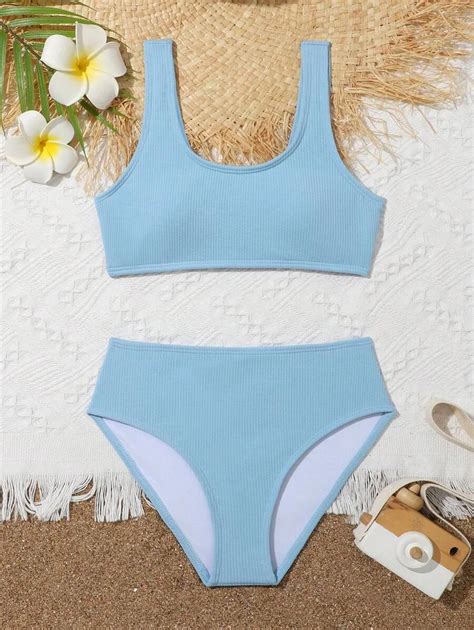 Tween Girl Ribbed Knit Bikini Set Summer Beach SHEIN USA