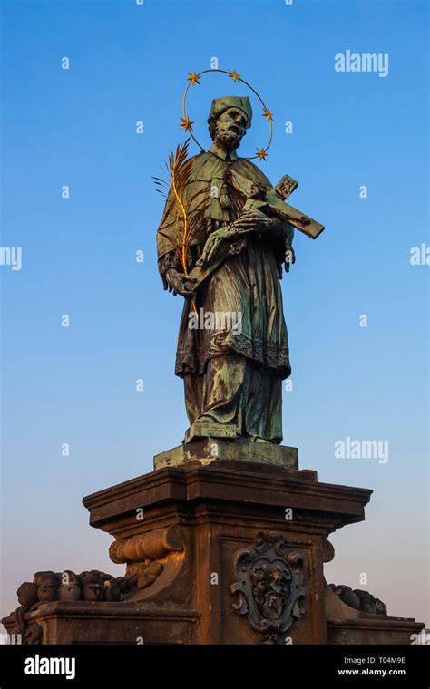 Saint John Of Nepomuk Statue On Charles Bridge In Prague Czechia