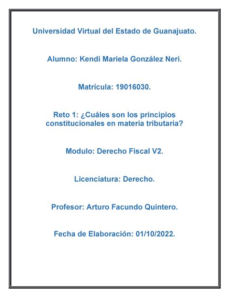 Reto 1 Cuáles son los principios constitucionales en materia tributaria