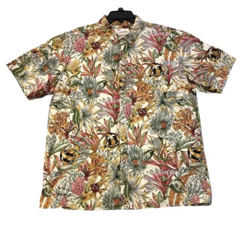 Vintage Kahala Aloha Hawaiian Shirt Men S Cotton Fish Floral Sz Xl Ebay