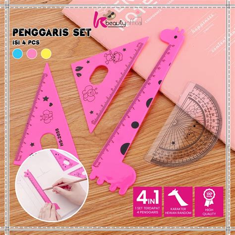 Jual Kb A66 Penggaris Plastik 15cm Set Isi 4 Alat Tulis Sekolah Kantor