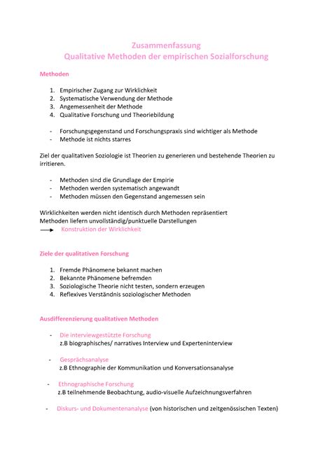 Zusammenfassung Soziologie Quali Zusammenfassung Qualitative Methoden