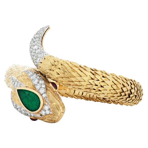 David Webb Diamond Emerald And Ruby Snake Charmer Bracelet In K