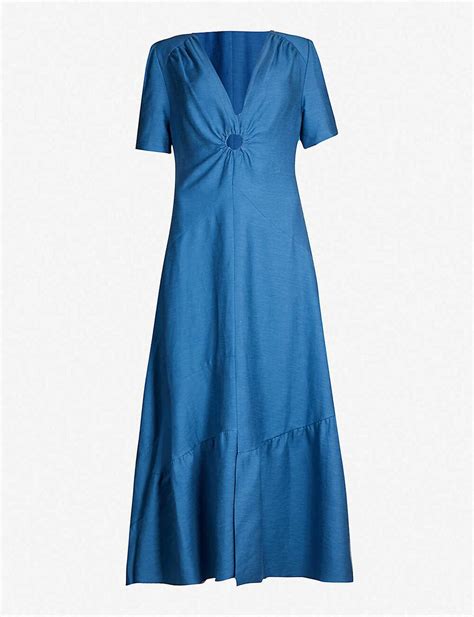 Sandro Cutout Midi Dress In Blue Dresses Midi Dress Designer