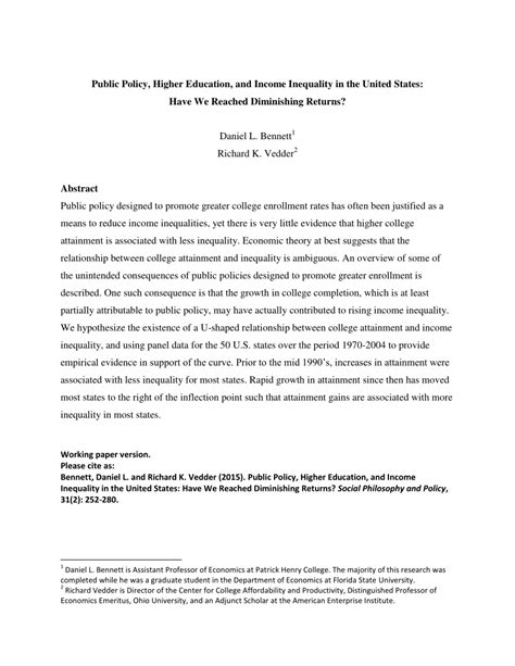 Pdf Public Policy Higher Education And Income Inequality In The United States Have We