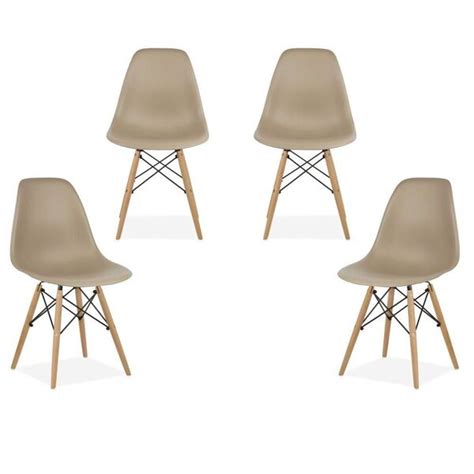 Kit 04 Cadeiras Decorativas Eiffel Charles Eames F03 Nude Pés De Madeira Lyam Decor