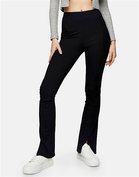 Topshop Split Front Flare Pants In Black Asos