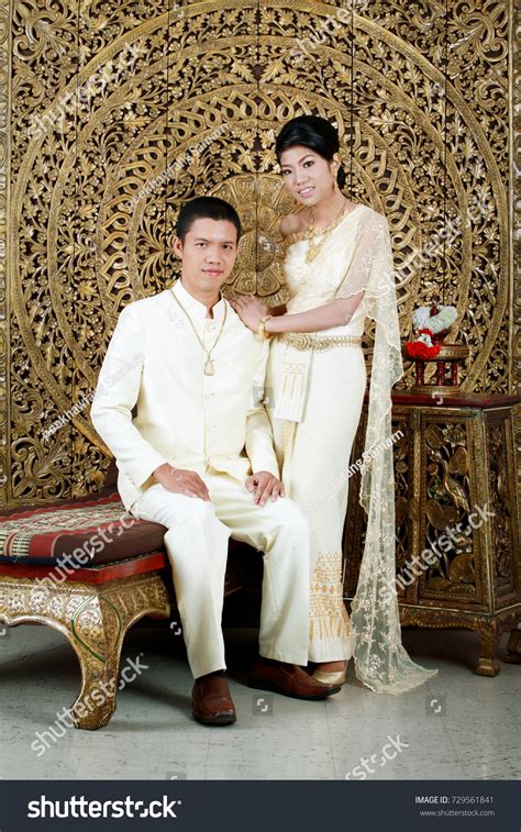 Asian Men Women Thai Traditional Wedding Stock Photo