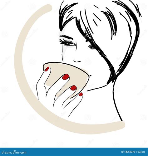 Beautiful Young Woman Drinking Coffee Stock Vector Illustration Of