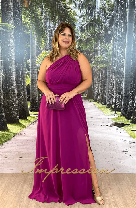 Vestido De Festa Longo Plus Size Fucsia Impression Modas