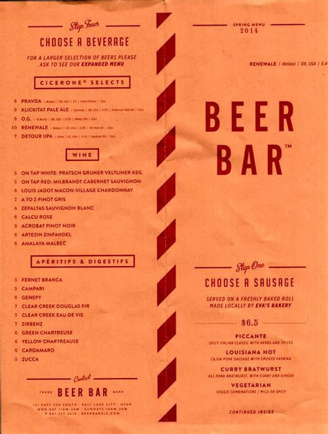 Beer Bar Menu – SLC menu