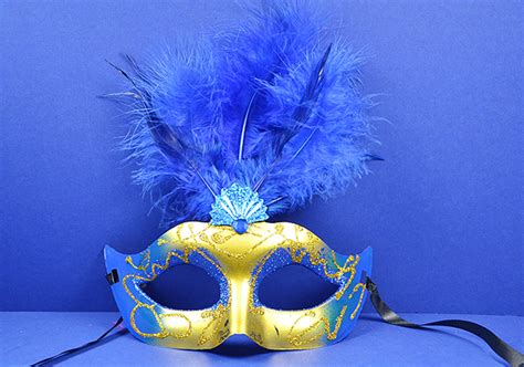 Blue Masquerade Masks With Feathers