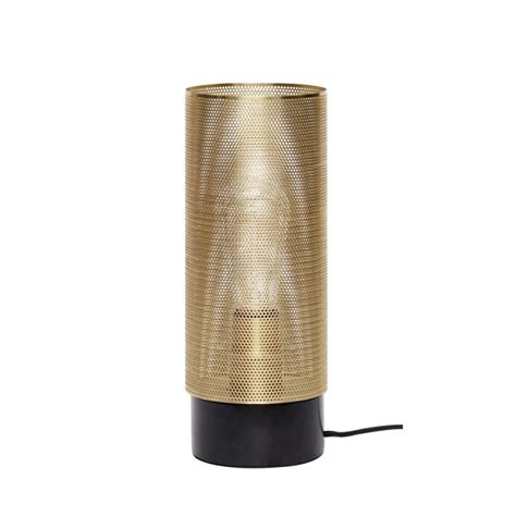 Lampe De Table Tube Metal Dore Perfore Marbre Hubsch 991111