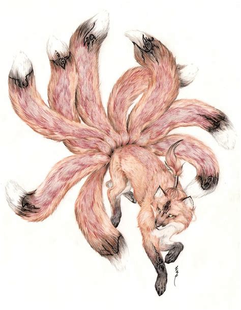 Nine Tail Kitsune Every Tail Add On To Its Magic Mythical Creatures Art