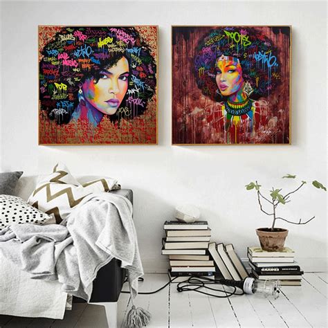 African American Abstract Art Black Portrait Canvas Afro Graffiti Style Free