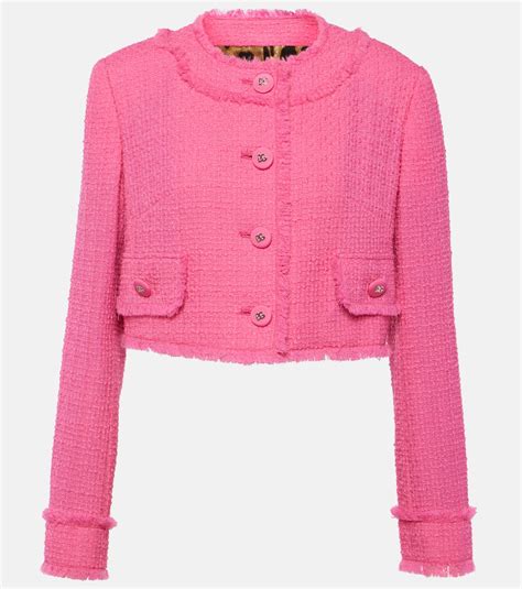 Cropped Wool Blend Tweed Jacket In Pink Dolce Gabbana Mytheresa