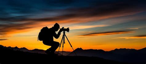 Premium Ai Image Silhouette Of A Photographer Capturing Mountain Majesty