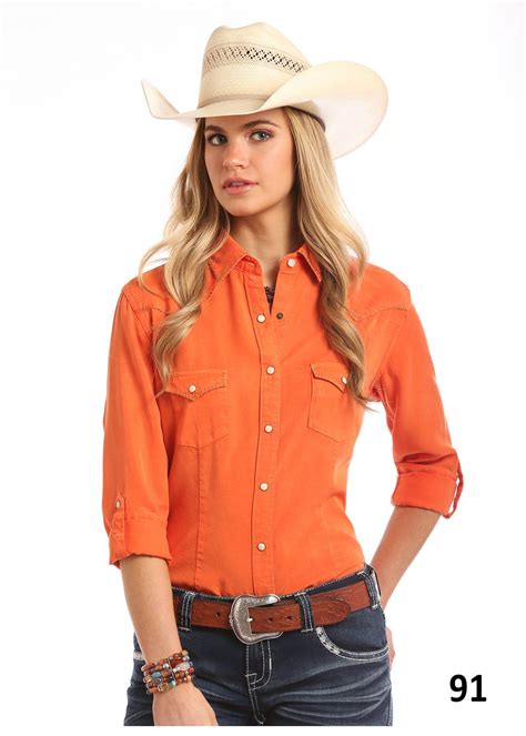 Panhandle Slim Womens Burnt Orange Snap Up Western Shirt R4s5045 Clothes Western Fashion