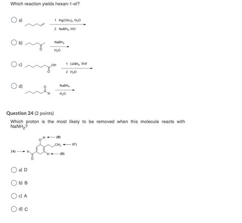 Solved Which Reaction Yields Hexan Ol A Hg Oac H Chegg