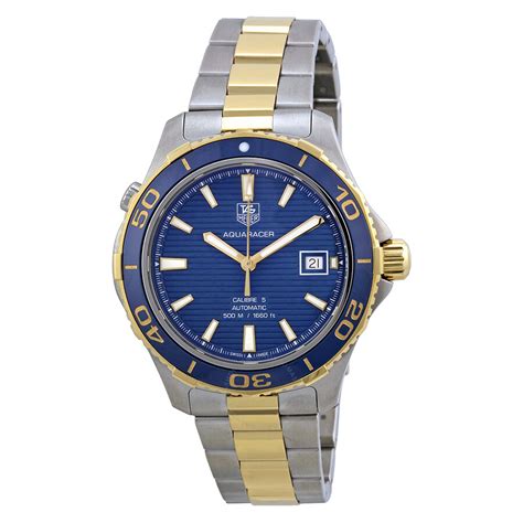 Tag Heuer Aquaracer Blue Dial Yellow Gold Plated and Steel Men's Watch ...