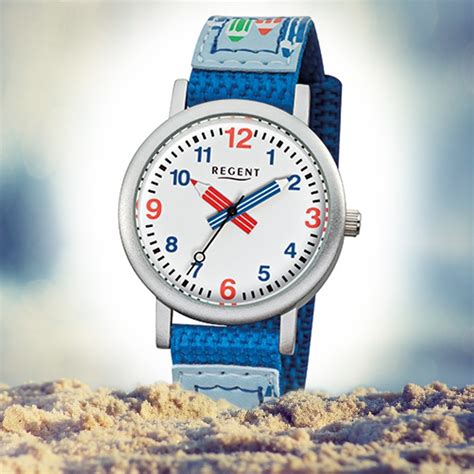 Regent Armbanduhr Kinder Aluminium Quarz Stifte Textil Blau Jungen Uhr