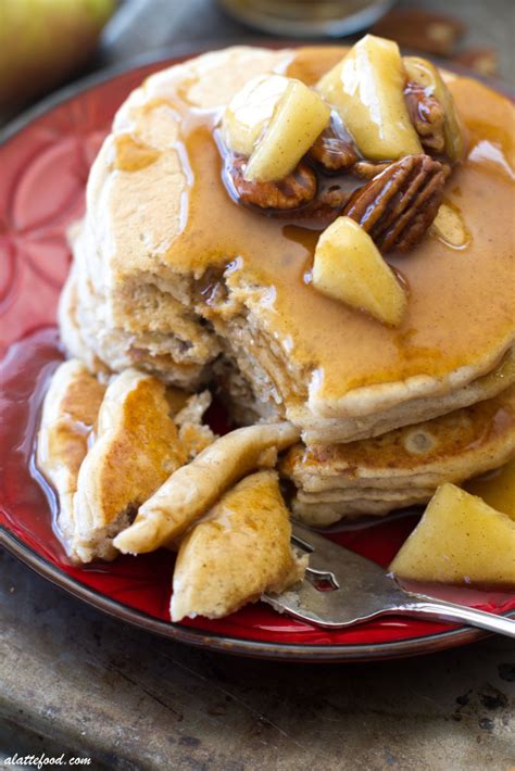 Pecan Pie Pancakes With Apple Cinnamon Syrup A Latte Food