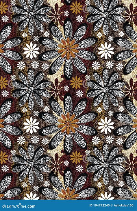 Textile Traditional Allover Flowers Pattern Design Art For Fabric Stock