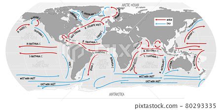 The Ocean Current World Map With Names Stock Illustration