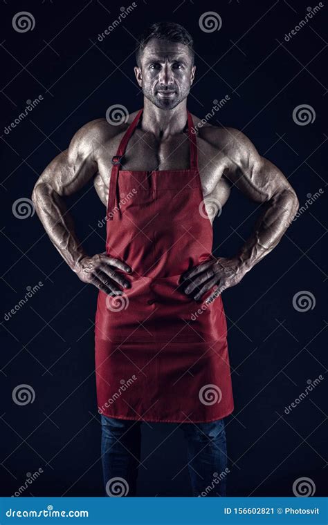 Man Cook Man With Muscular Torso In Chef Apron Cuisine Male