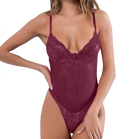 POTETI Women S Lingerie In Sexy Stuff Wine See Through Lace Underwear