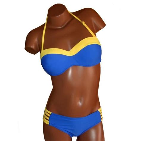 Maillot de Bain Femme 2 Pièces Bikini Bandeau Armature et Push Up Bleu