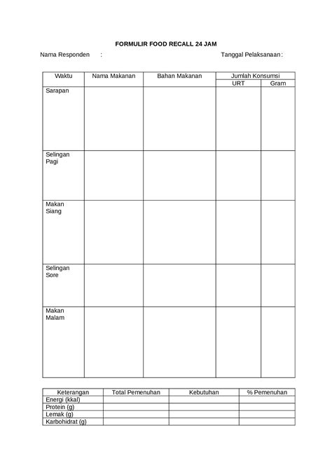 Docx Formulir Food Recall 24 Jam Pdfslidenet