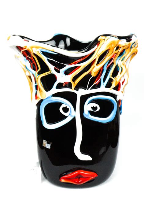 Vase Tribute To Pablo Picasso Black Made Murano Glass