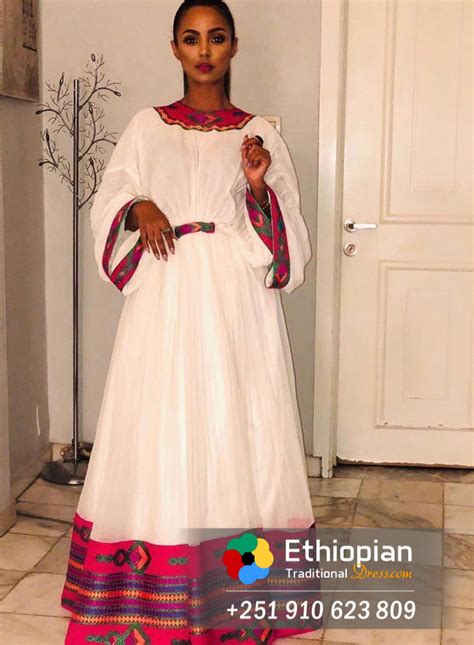 Ethiopian Cool Pink Habesha Kemis Ethiopian Traditional Dress