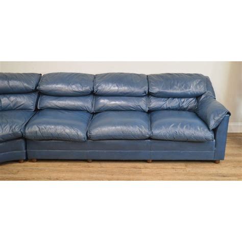 Hancock & Moore Vintage Blue Leather Sectional Sofa | Chairish